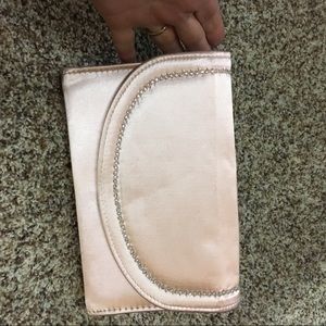 Pale pink satin clutch w/rhinestones